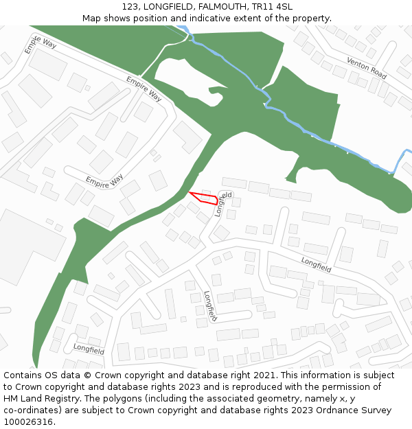 123, LONGFIELD, FALMOUTH, TR11 4SL: Location map and indicative extent of plot