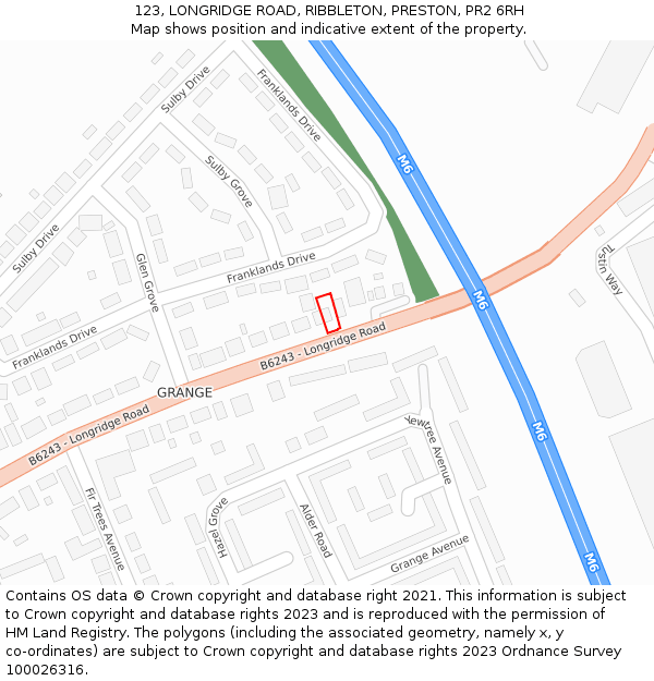 123, LONGRIDGE ROAD, RIBBLETON, PRESTON, PR2 6RH: Location map and indicative extent of plot