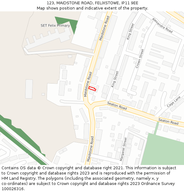 123, MAIDSTONE ROAD, FELIXSTOWE, IP11 9EE: Location map and indicative extent of plot