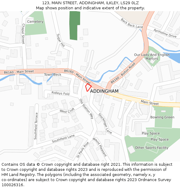 123, MAIN STREET, ADDINGHAM, ILKLEY, LS29 0LZ: Location map and indicative extent of plot