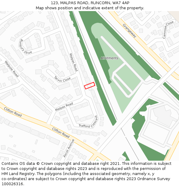 123, MALPAS ROAD, RUNCORN, WA7 4AP: Location map and indicative extent of plot