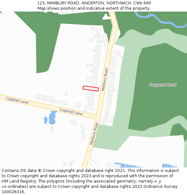 123, MARBURY ROAD, ANDERTON, NORTHWICH, CW9 6AP: Location map and indicative extent of plot