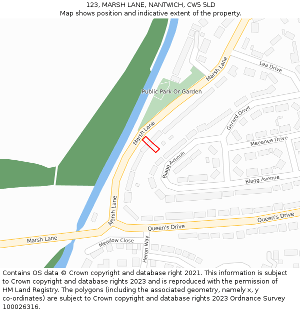 123, MARSH LANE, NANTWICH, CW5 5LD: Location map and indicative extent of plot