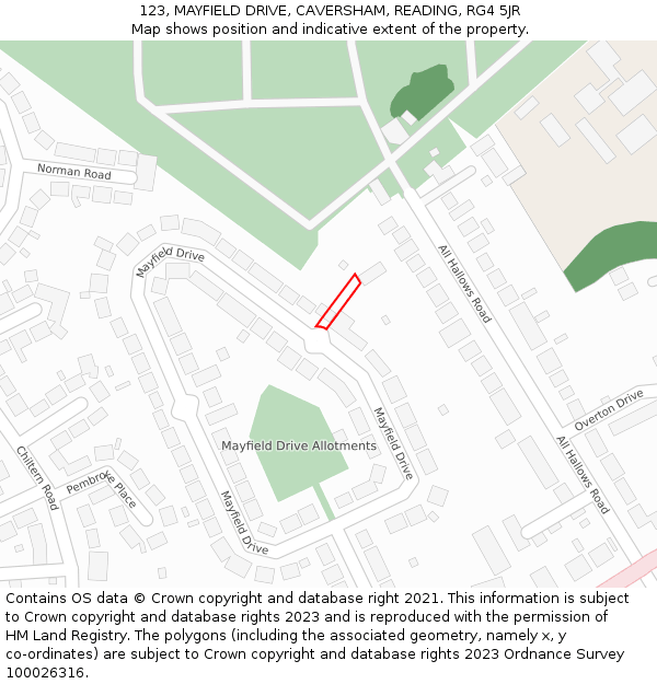 123, MAYFIELD DRIVE, CAVERSHAM, READING, RG4 5JR: Location map and indicative extent of plot