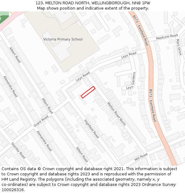 123, MELTON ROAD NORTH, WELLINGBOROUGH, NN8 1PW: Location map and indicative extent of plot