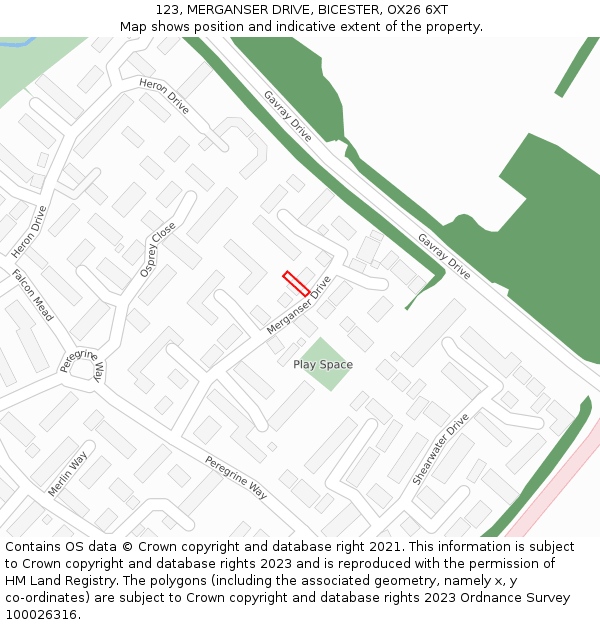 123, MERGANSER DRIVE, BICESTER, OX26 6XT: Location map and indicative extent of plot