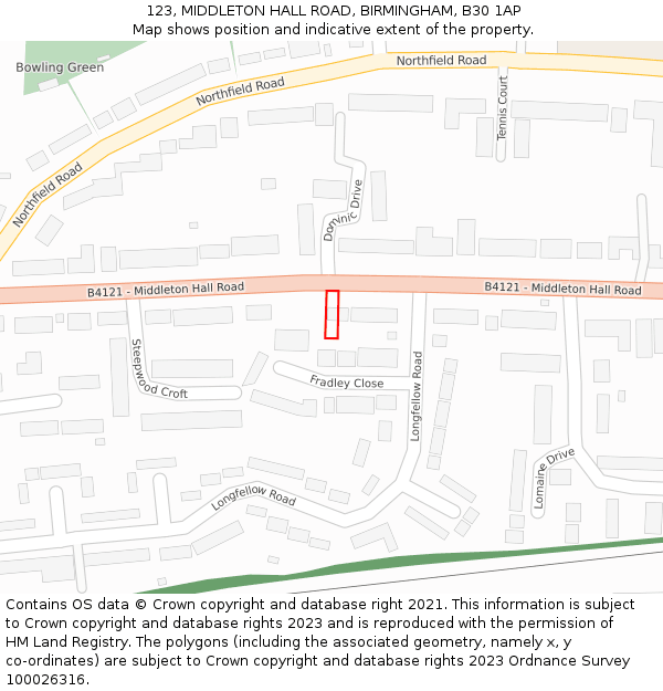 123, MIDDLETON HALL ROAD, BIRMINGHAM, B30 1AP: Location map and indicative extent of plot