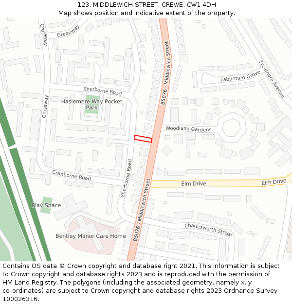 123, MIDDLEWICH STREET, CREWE, CW1 4DH: Location map and indicative extent of plot