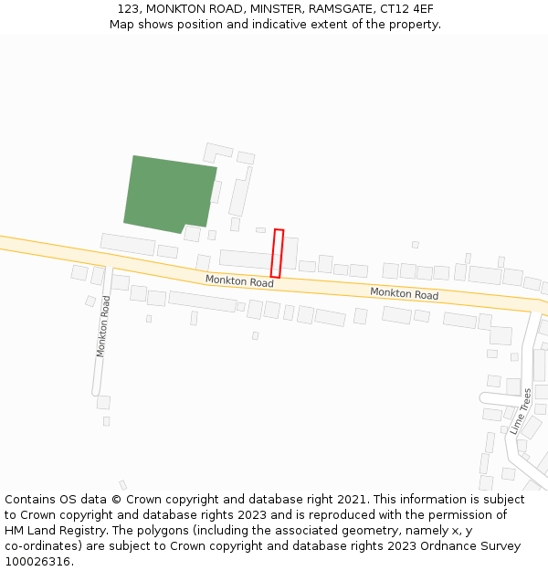 123, MONKTON ROAD, MINSTER, RAMSGATE, CT12 4EF: Location map and indicative extent of plot