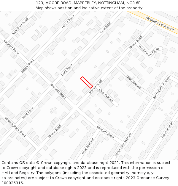 123, MOORE ROAD, MAPPERLEY, NOTTINGHAM, NG3 6EL: Location map and indicative extent of plot