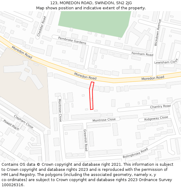 123, MOREDON ROAD, SWINDON, SN2 2JG: Location map and indicative extent of plot