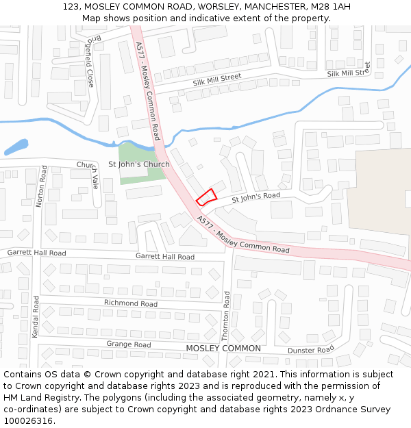 123, MOSLEY COMMON ROAD, WORSLEY, MANCHESTER, M28 1AH: Location map and indicative extent of plot