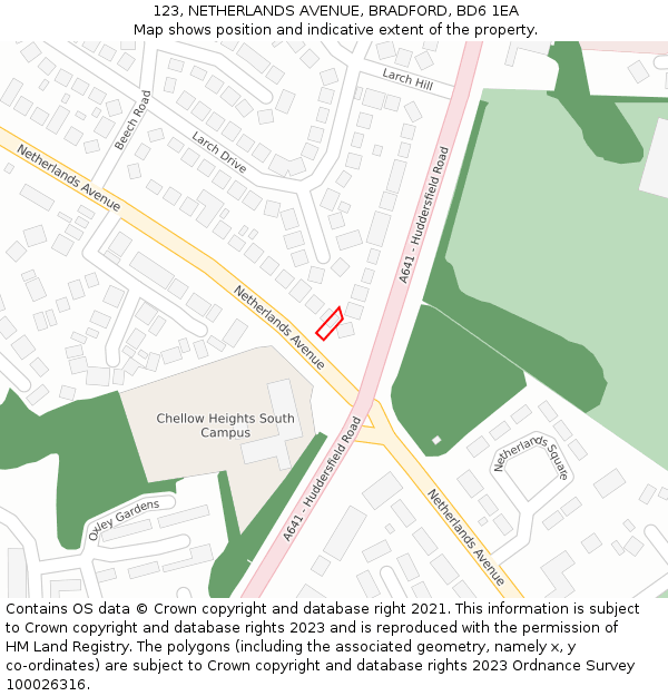 123, NETHERLANDS AVENUE, BRADFORD, BD6 1EA: Location map and indicative extent of plot