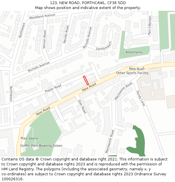 123, NEW ROAD, PORTHCAWL, CF36 5DD: Location map and indicative extent of plot