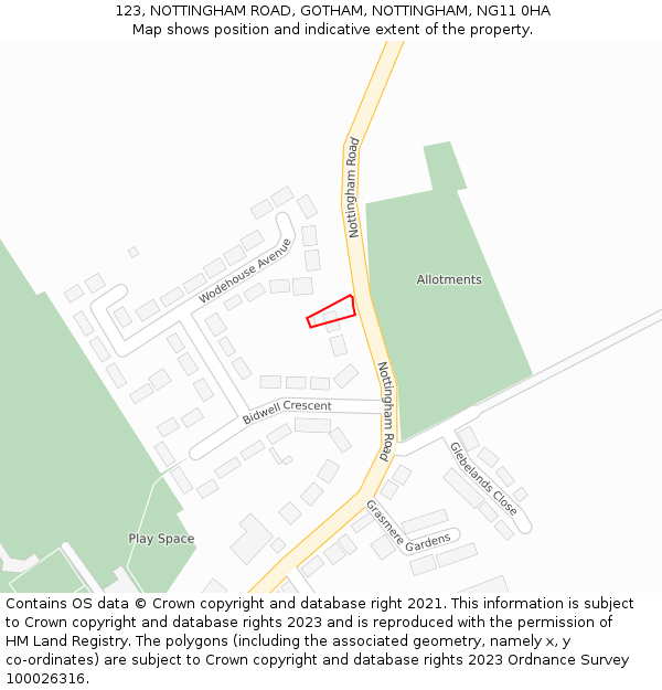 123, NOTTINGHAM ROAD, GOTHAM, NOTTINGHAM, NG11 0HA: Location map and indicative extent of plot