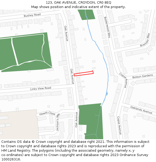 123, OAK AVENUE, CROYDON, CR0 8EQ: Location map and indicative extent of plot