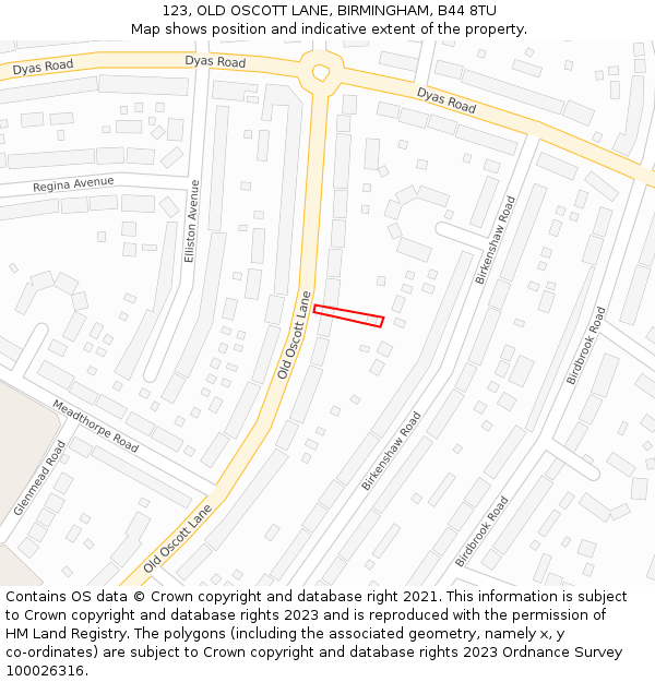 123, OLD OSCOTT LANE, BIRMINGHAM, B44 8TU: Location map and indicative extent of plot