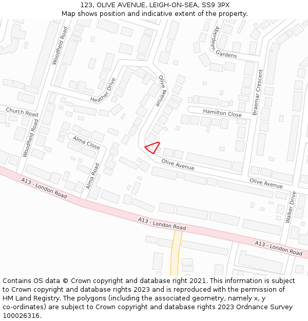 123, OLIVE AVENUE, LEIGH-ON-SEA, SS9 3PX: Location map and indicative extent of plot