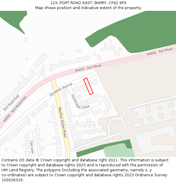 123, PORT ROAD EAST, BARRY, CF62 9PX: Location map and indicative extent of plot