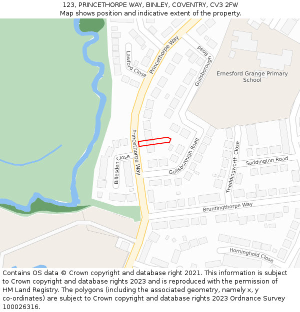 123, PRINCETHORPE WAY, BINLEY, COVENTRY, CV3 2FW: Location map and indicative extent of plot