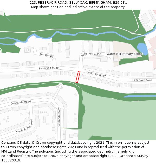 123, RESERVOIR ROAD, SELLY OAK, BIRMINGHAM, B29 6SU: Location map and indicative extent of plot