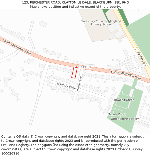 123, RIBCHESTER ROAD, CLAYTON LE DALE, BLACKBURN, BB1 9HQ: Location map and indicative extent of plot