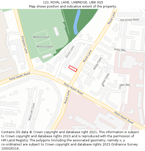 123, ROYAL LANE, UXBRIDGE, UB8 3QS: Location map and indicative extent of plot