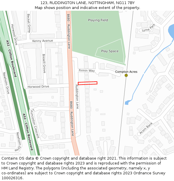 123, RUDDINGTON LANE, NOTTINGHAM, NG11 7BY: Location map and indicative extent of plot