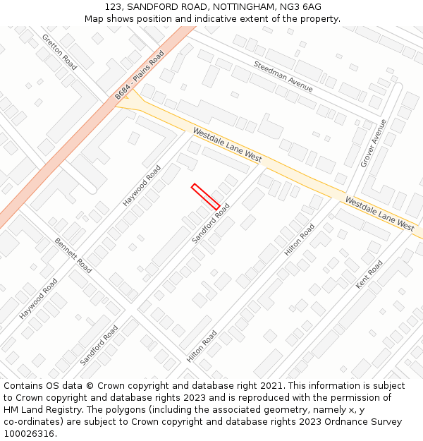 123, SANDFORD ROAD, NOTTINGHAM, NG3 6AG: Location map and indicative extent of plot