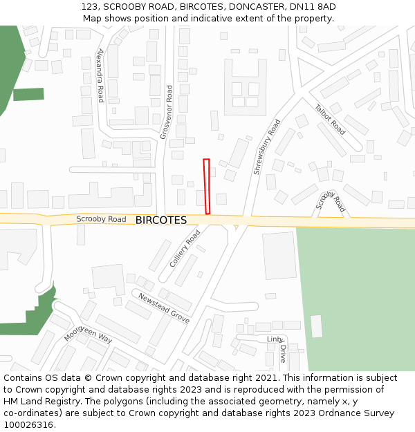 123, SCROOBY ROAD, BIRCOTES, DONCASTER, DN11 8AD: Location map and indicative extent of plot