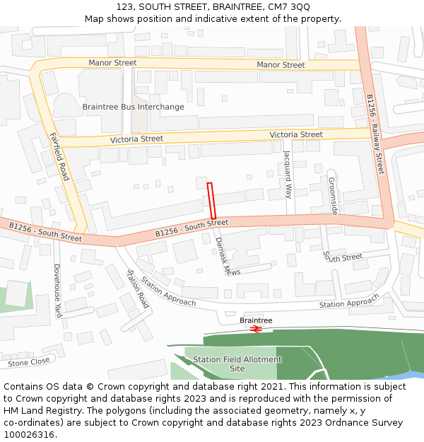 123, SOUTH STREET, BRAINTREE, CM7 3QQ: Location map and indicative extent of plot