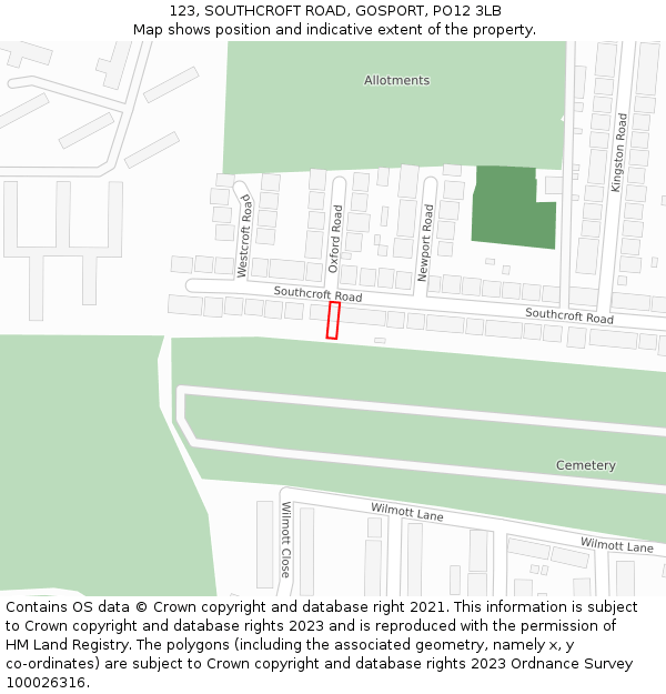 123, SOUTHCROFT ROAD, GOSPORT, PO12 3LB: Location map and indicative extent of plot