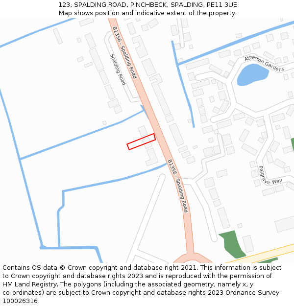 123, SPALDING ROAD, PINCHBECK, SPALDING, PE11 3UE: Location map and indicative extent of plot