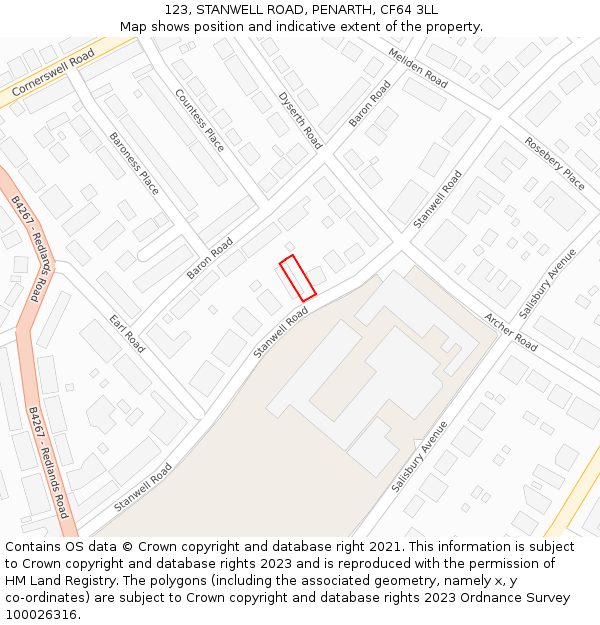 123, STANWELL ROAD, PENARTH, CF64 3LL: Location map and indicative extent of plot