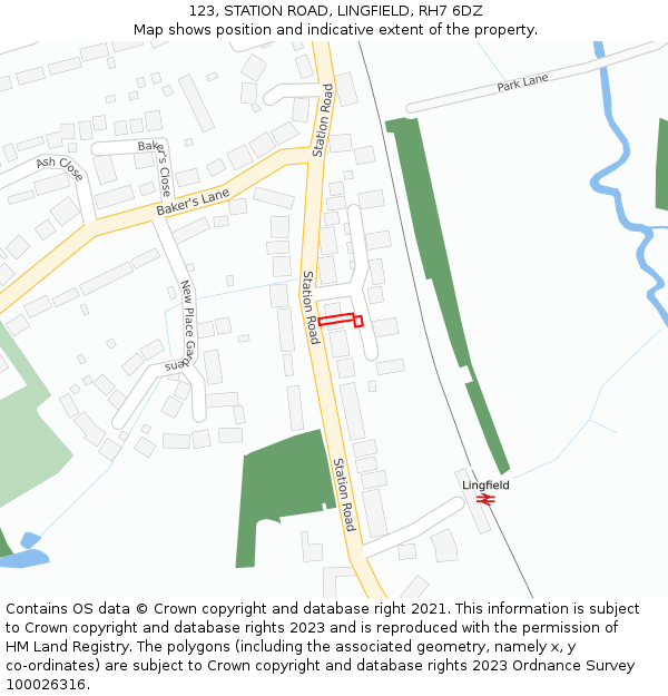 123, STATION ROAD, LINGFIELD, RH7 6DZ: Location map and indicative extent of plot