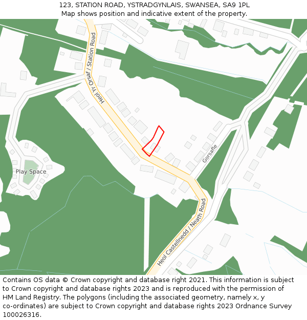 123, STATION ROAD, YSTRADGYNLAIS, SWANSEA, SA9 1PL: Location map and indicative extent of plot