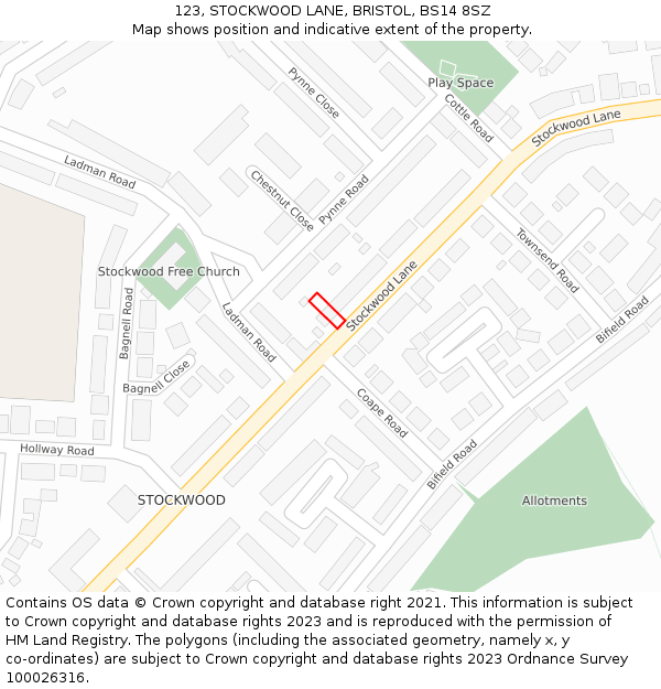 123, STOCKWOOD LANE, BRISTOL, BS14 8SZ: Location map and indicative extent of plot