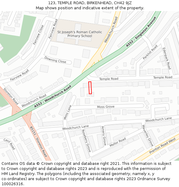 123, TEMPLE ROAD, BIRKENHEAD, CH42 9JZ: Location map and indicative extent of plot