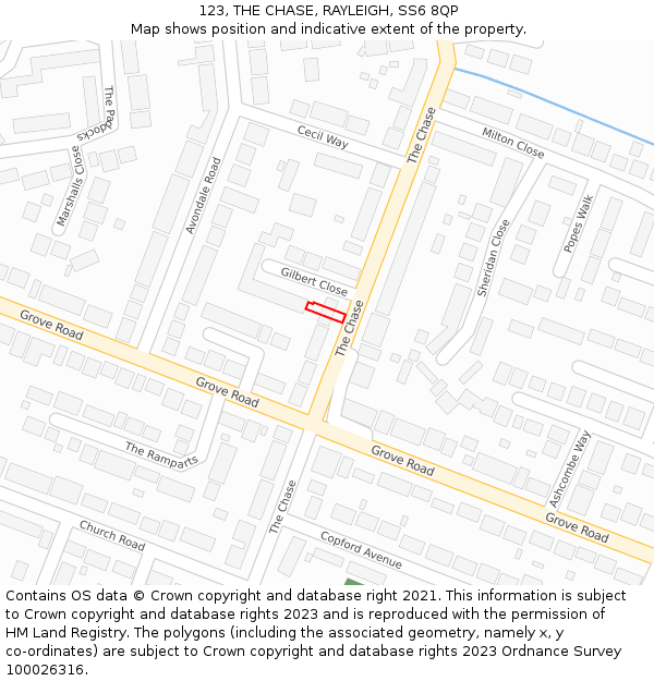 123, THE CHASE, RAYLEIGH, SS6 8QP: Location map and indicative extent of plot