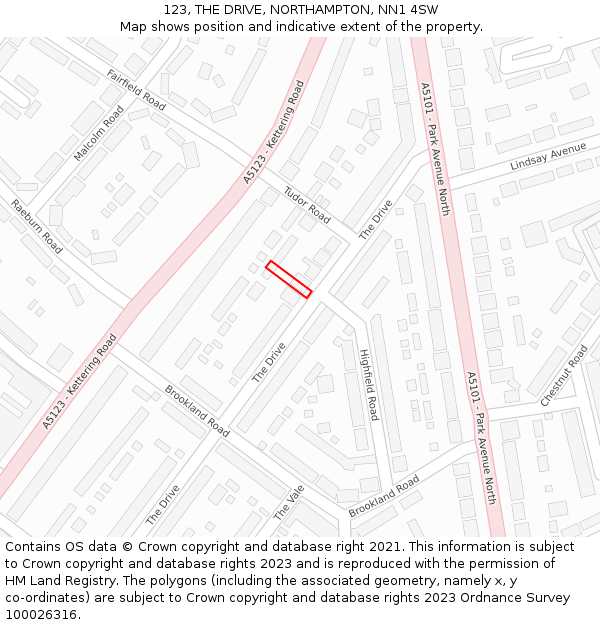 123, THE DRIVE, NORTHAMPTON, NN1 4SW: Location map and indicative extent of plot