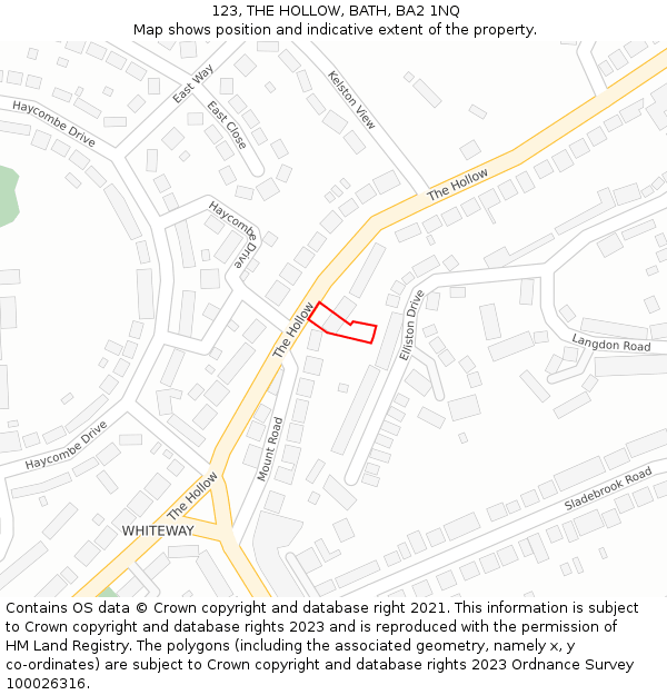 123, THE HOLLOW, BATH, BA2 1NQ: Location map and indicative extent of plot