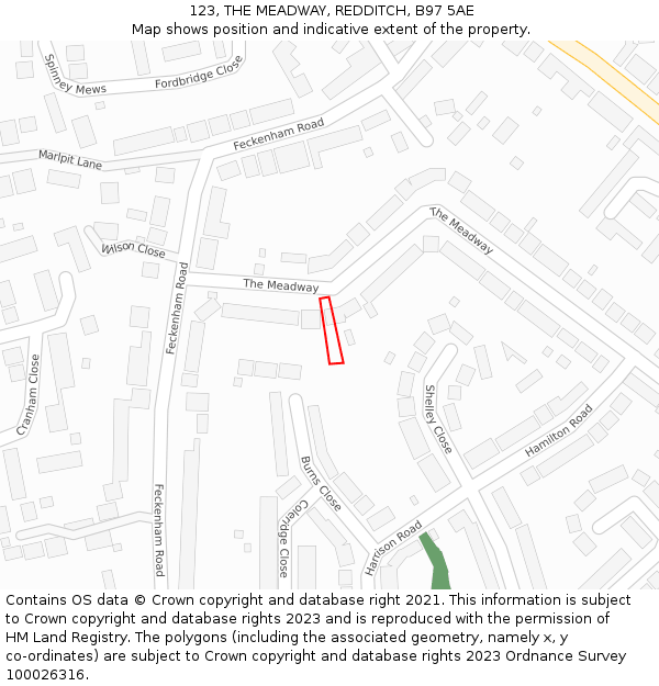 123, THE MEADWAY, REDDITCH, B97 5AE: Location map and indicative extent of plot