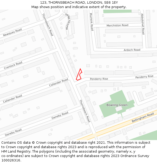 123, THORNSBEACH ROAD, LONDON, SE6 1EY: Location map and indicative extent of plot