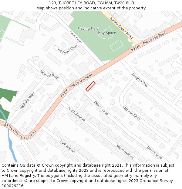 123, THORPE LEA ROAD, EGHAM, TW20 8HB: Location map and indicative extent of plot