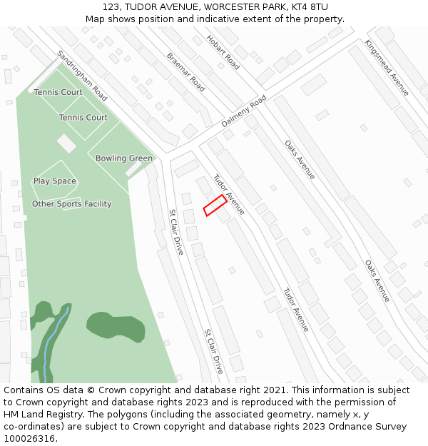 123, TUDOR AVENUE, WORCESTER PARK, KT4 8TU: Location map and indicative extent of plot