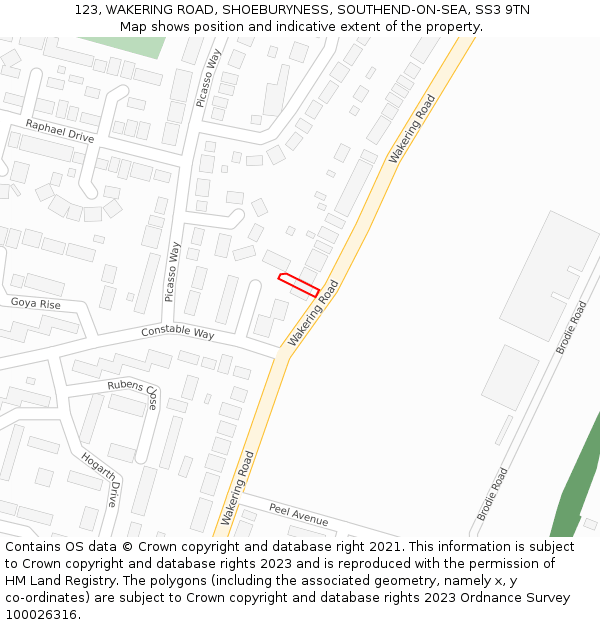 123, WAKERING ROAD, SHOEBURYNESS, SOUTHEND-ON-SEA, SS3 9TN: Location map and indicative extent of plot
