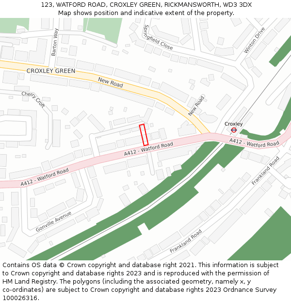 123, WATFORD ROAD, CROXLEY GREEN, RICKMANSWORTH, WD3 3DX: Location map and indicative extent of plot