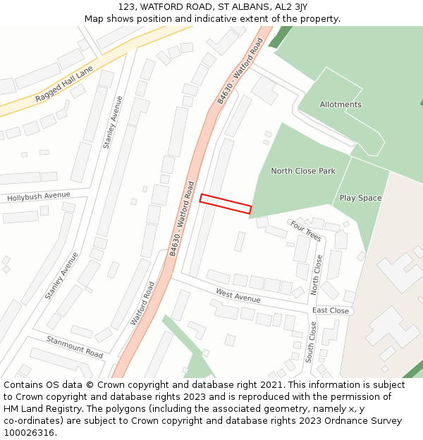 123, WATFORD ROAD, ST ALBANS, AL2 3JY: Location map and indicative extent of plot