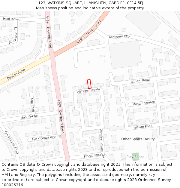 123, WATKINS SQUARE, LLANISHEN, CARDIFF, CF14 5FJ: Location map and indicative extent of plot