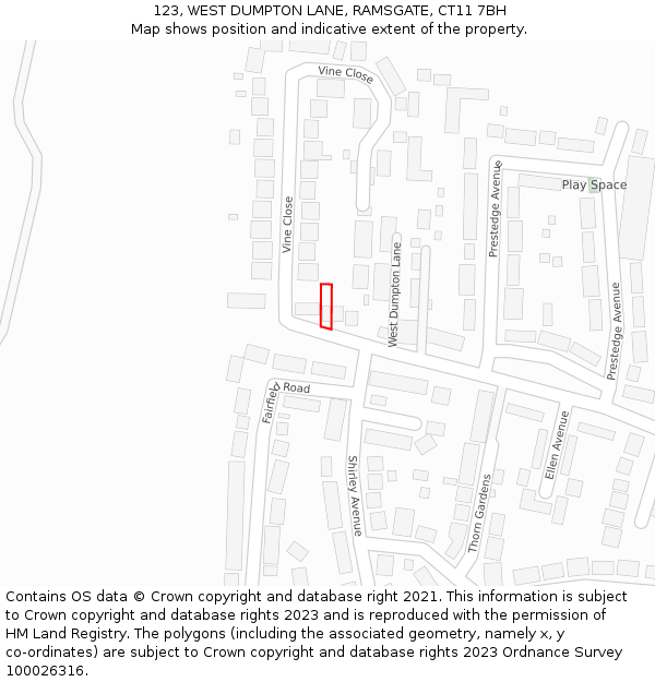 123, WEST DUMPTON LANE, RAMSGATE, CT11 7BH: Location map and indicative extent of plot